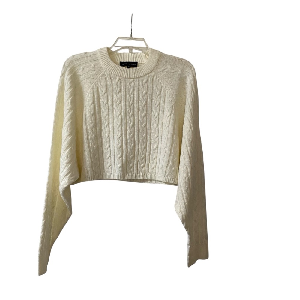 Cotton Candy Cream Cable Knit Long Balloon Sleeve Crop Size XS/S - Picture 2 of 13